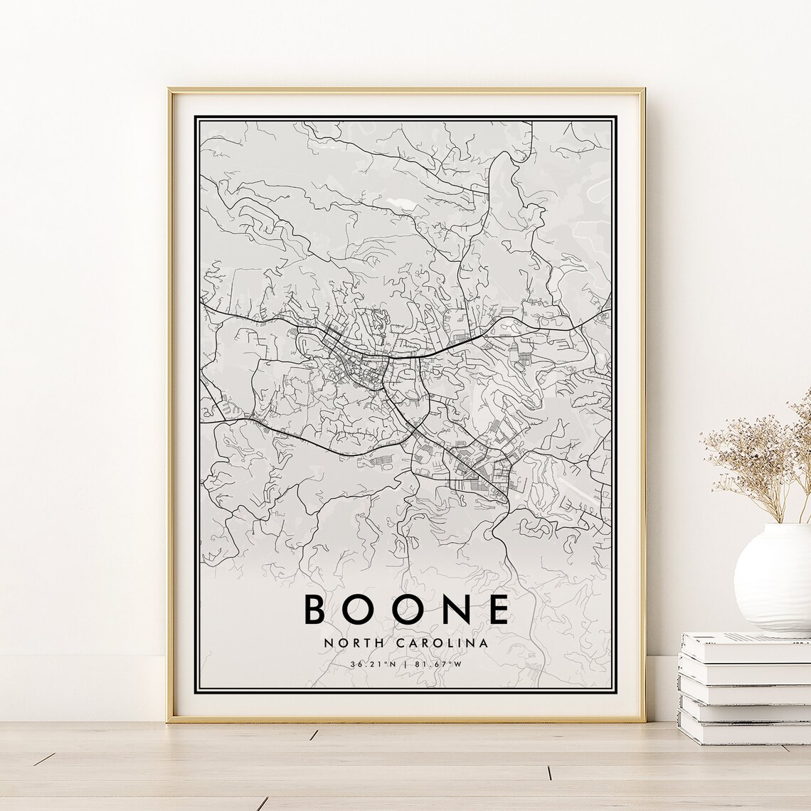 Boone City Map, North Carolina Modern Poster Print