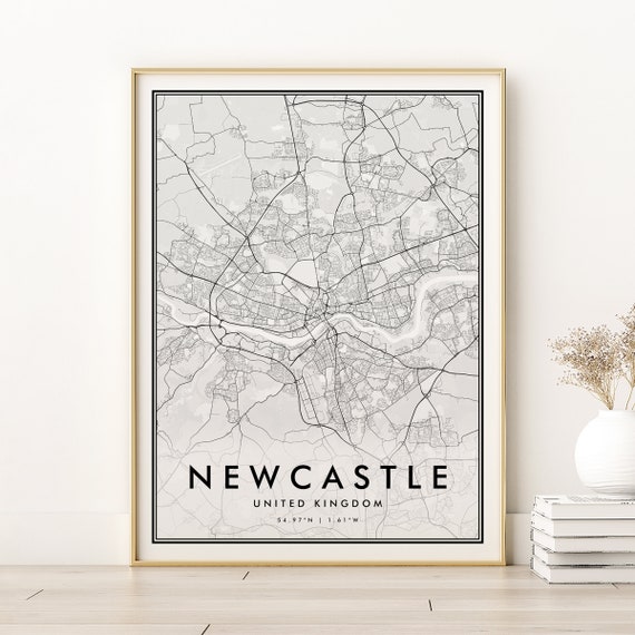 Newcastle Map Print, Retro Travel Poster