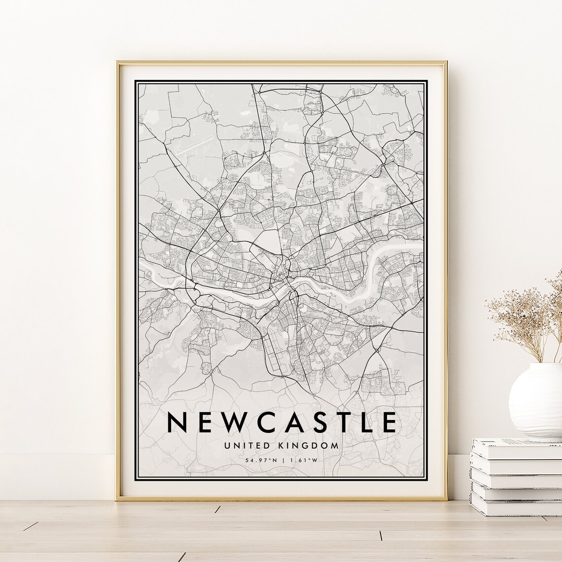 Newcastle Map Print, Retro Travel Poster