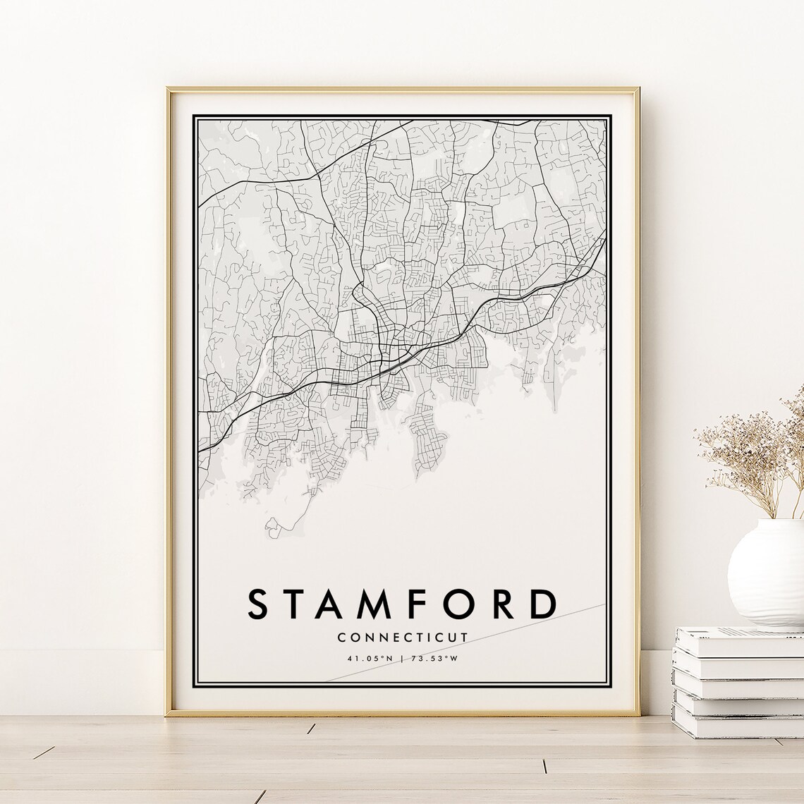 Stamford City Map Print, Connecticut Minimalist Poster