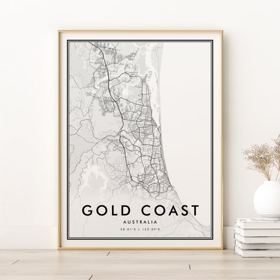 Gold Coast Map Print Australia City Road Poster New Home Gift Instant
