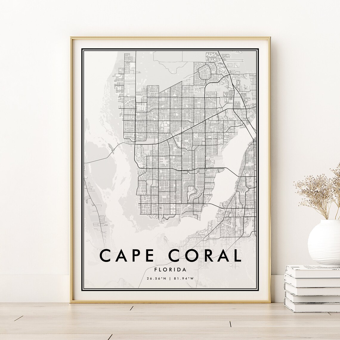 Cape Coral Map Print, Retro Minimalist Travel Poster
