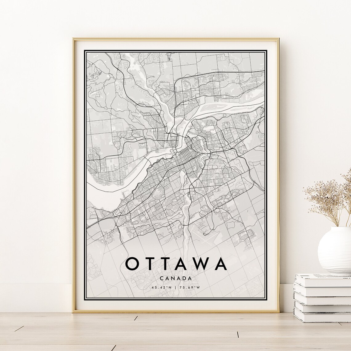 Ottawa Map Print, Retro City Road Gift