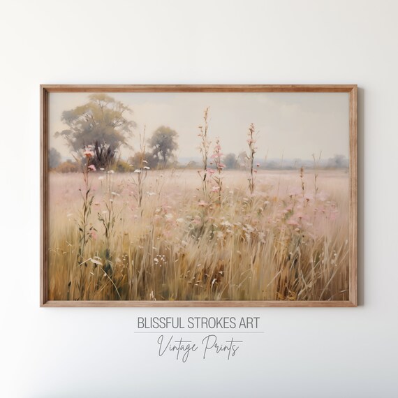 Summer Meadow Wildflowers Tall Grasses Vintage Oil Painting Art Print