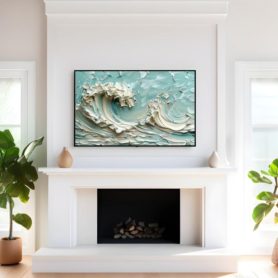 Abstract Ocean Wave Textured Seascape Frame TV Art Painting Poster - Image 4
