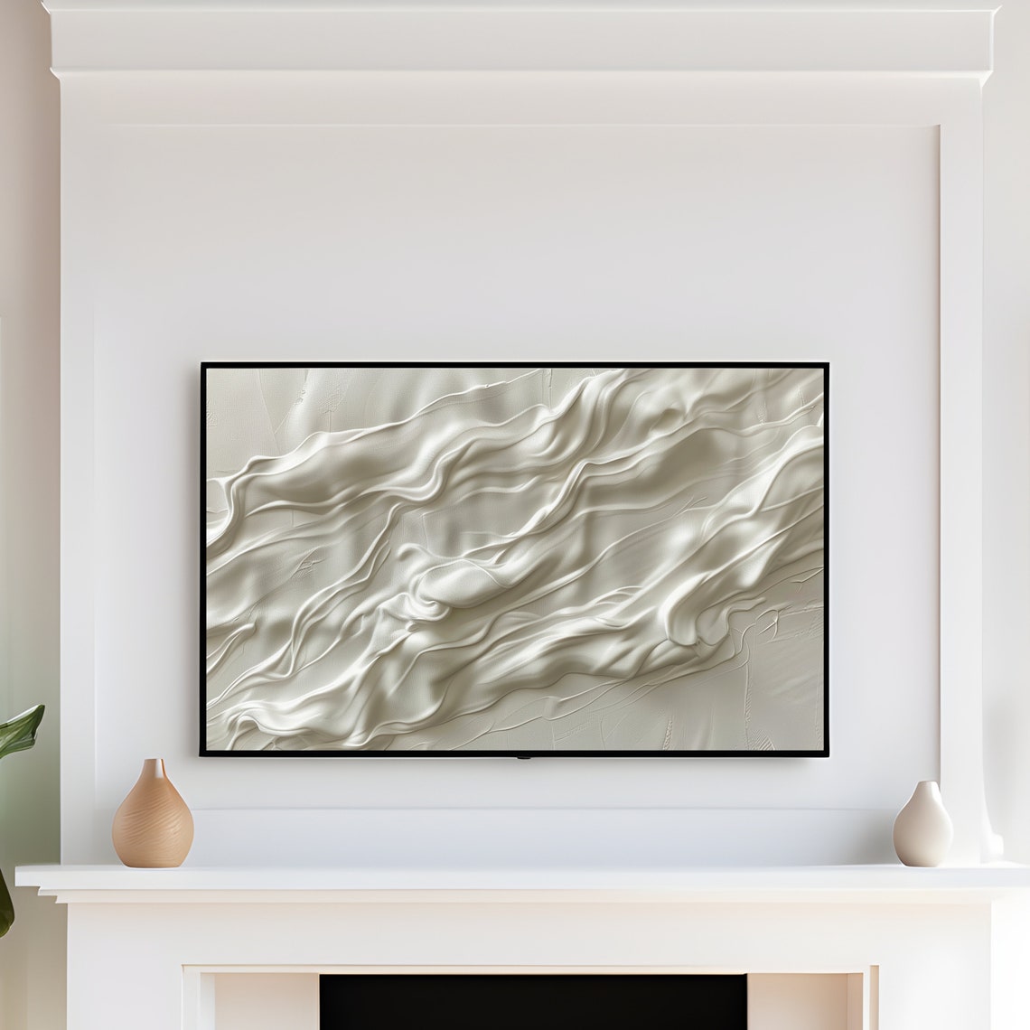 Neutral Ivory Abstract Flowing Wave Textured Minimalist Art Poster - Image 3