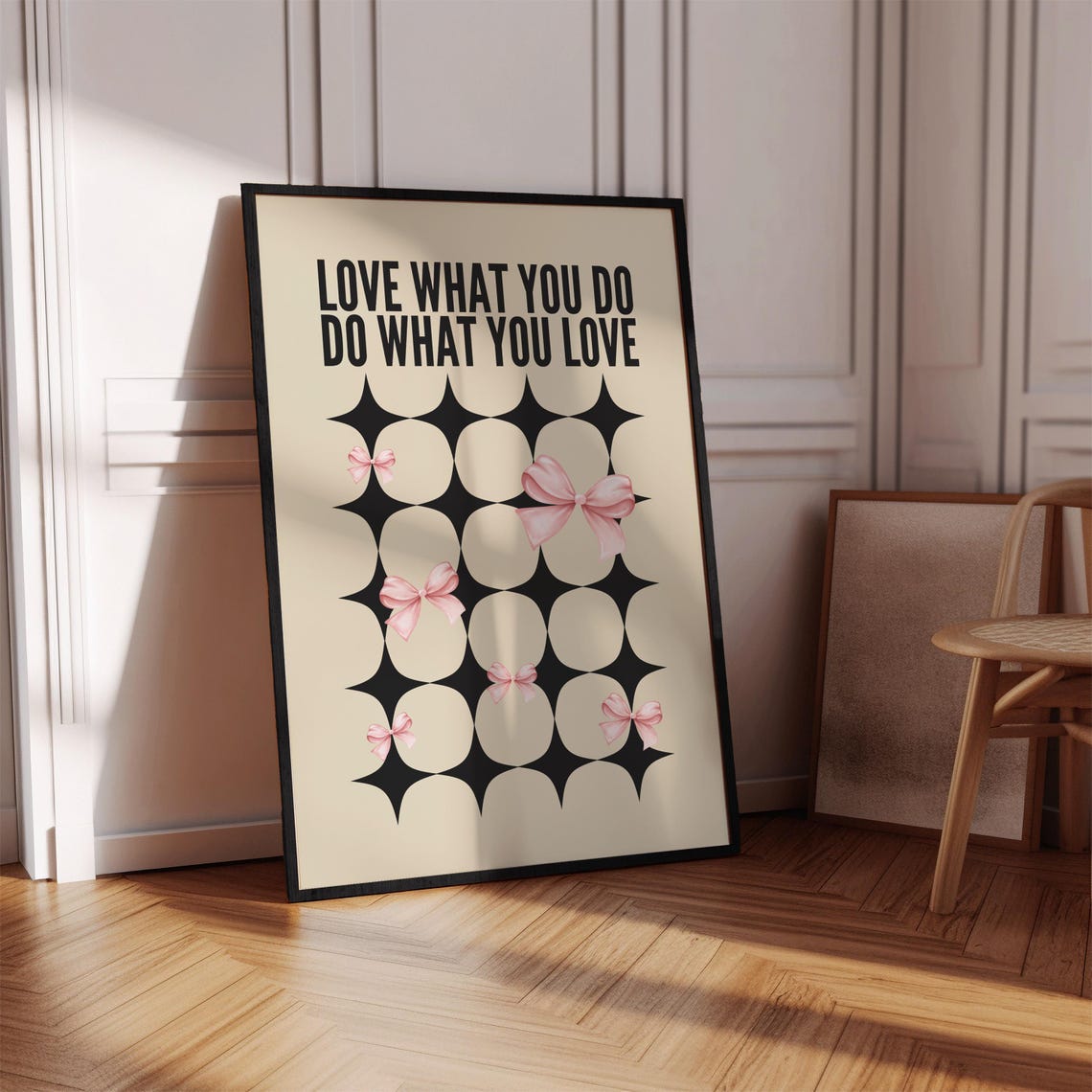 Love What You Do Starbursts Pink Bows Coquette Quote Daily Poster