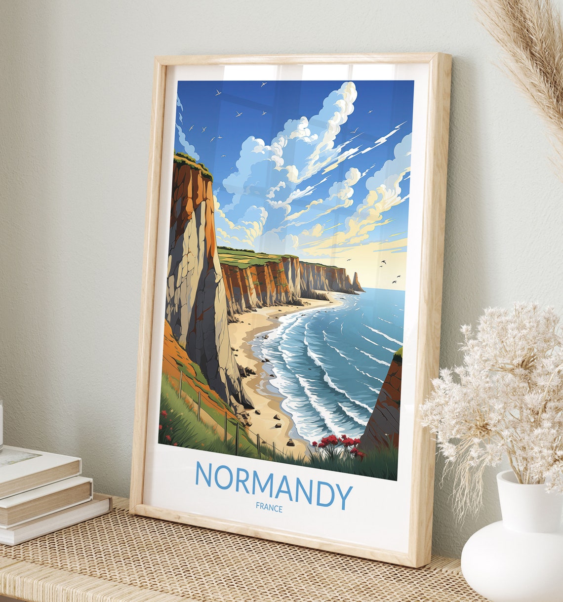 Normandy France Secluded Sandy Beach Between Tall Cliffs Poster
