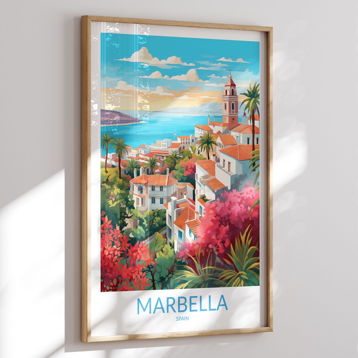 Marbella Spain Coastal Old Town Sea View Sunny Travel Poster