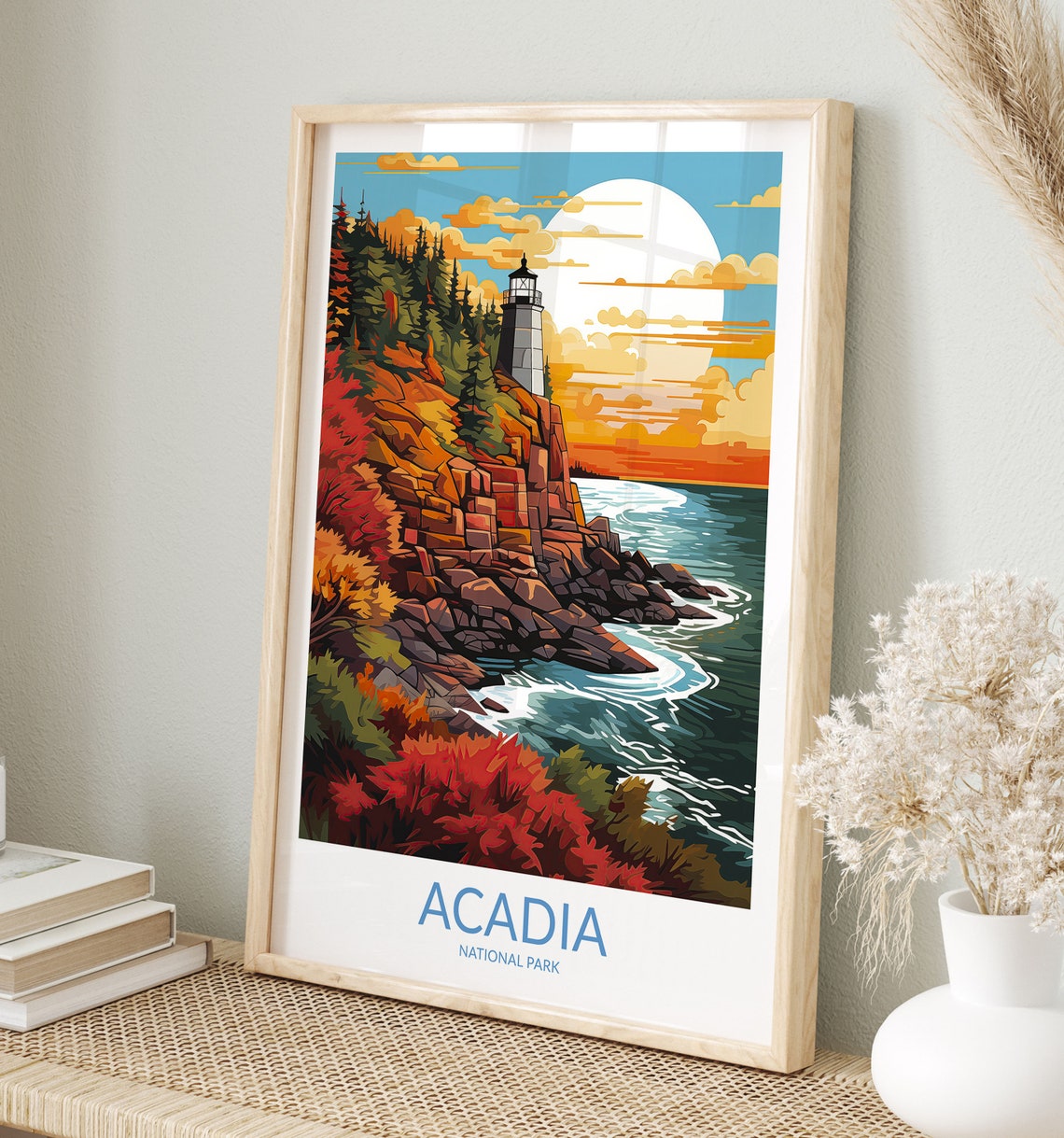 Acadia National Park Lighthouse Autumn Coastline Sunset Poster