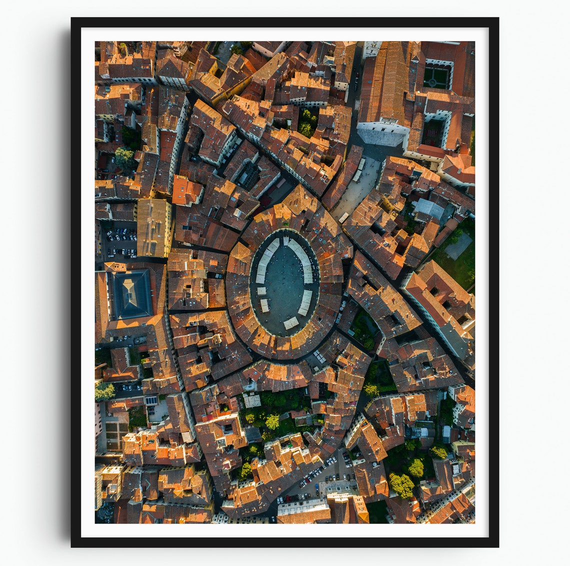 Lucca Piazza dell'Anfiteatro Aerial View Italy Travel Poster