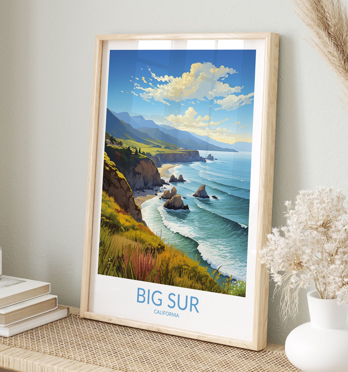 Big Sur California Golden Cliffs Ocean Rocks Waves View Poster
