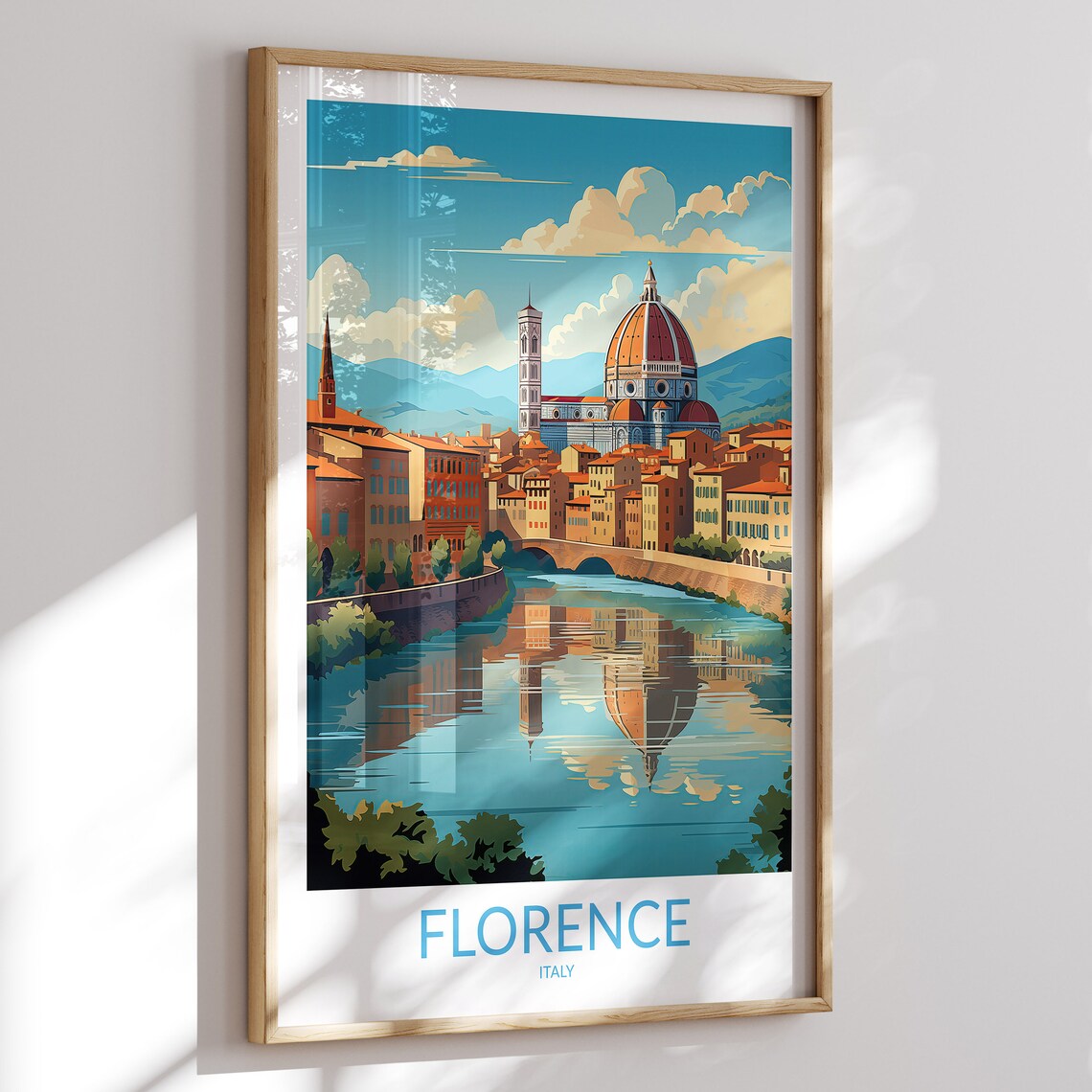 Florence Italy Arno River Duomo Cathedral Vintage Travel Poster