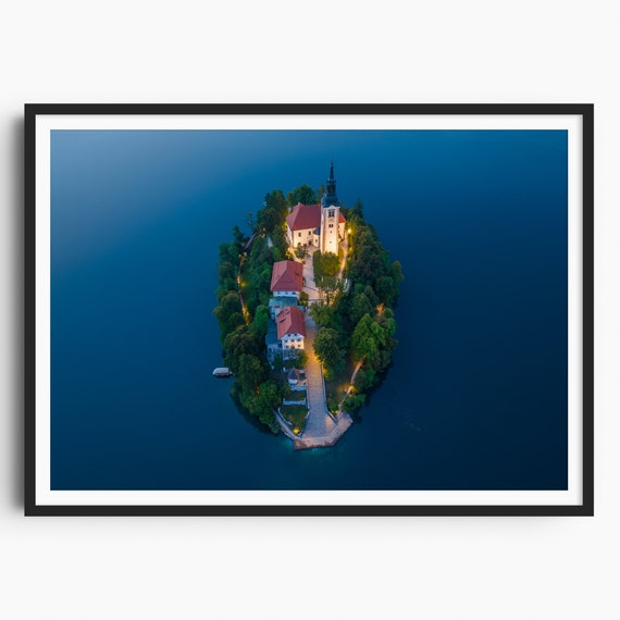 Lake Bled Slovenia Print Travel Gift Travel Poster Europe Print Aerial Photography Fine Art Print Home Decor Aerial Photography