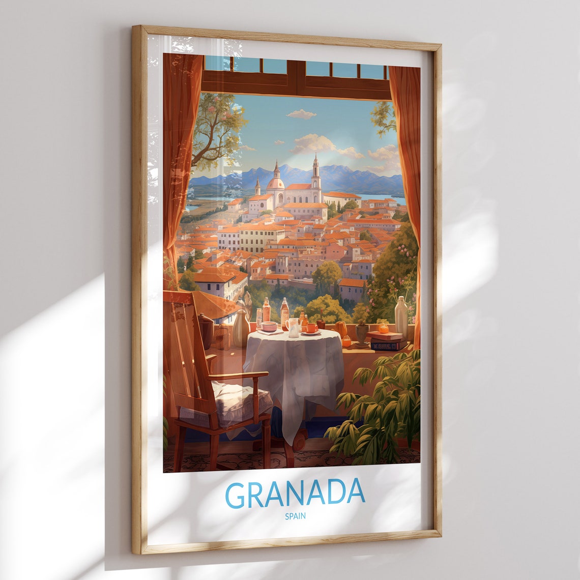 Granada Spain Terrace View Old Town Cathedral Mountains Poster