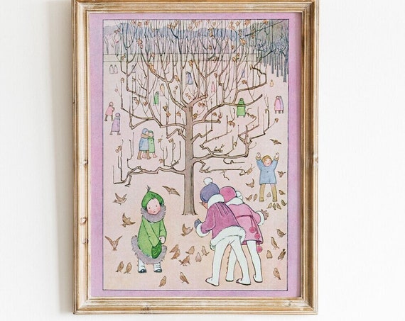 Babies Playing In The Woods Art Nursery Wall Art Scandinavian Decor Woodland Nursery Baby Gift Nu41