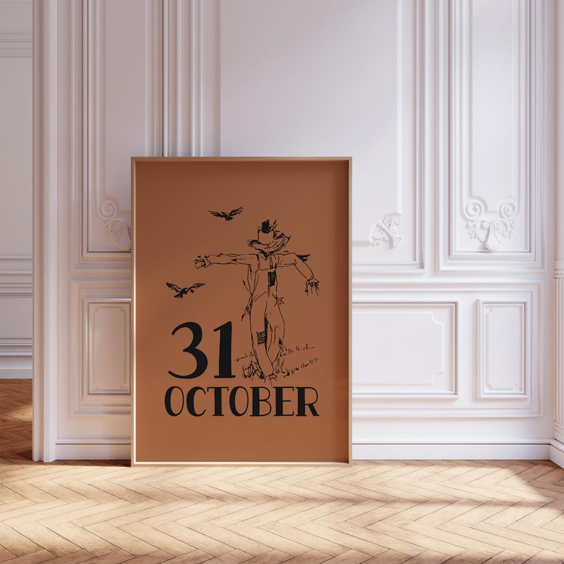 31 October Scarecrow with Crows Burnt Orange Halloween Sign Poster - Image 2