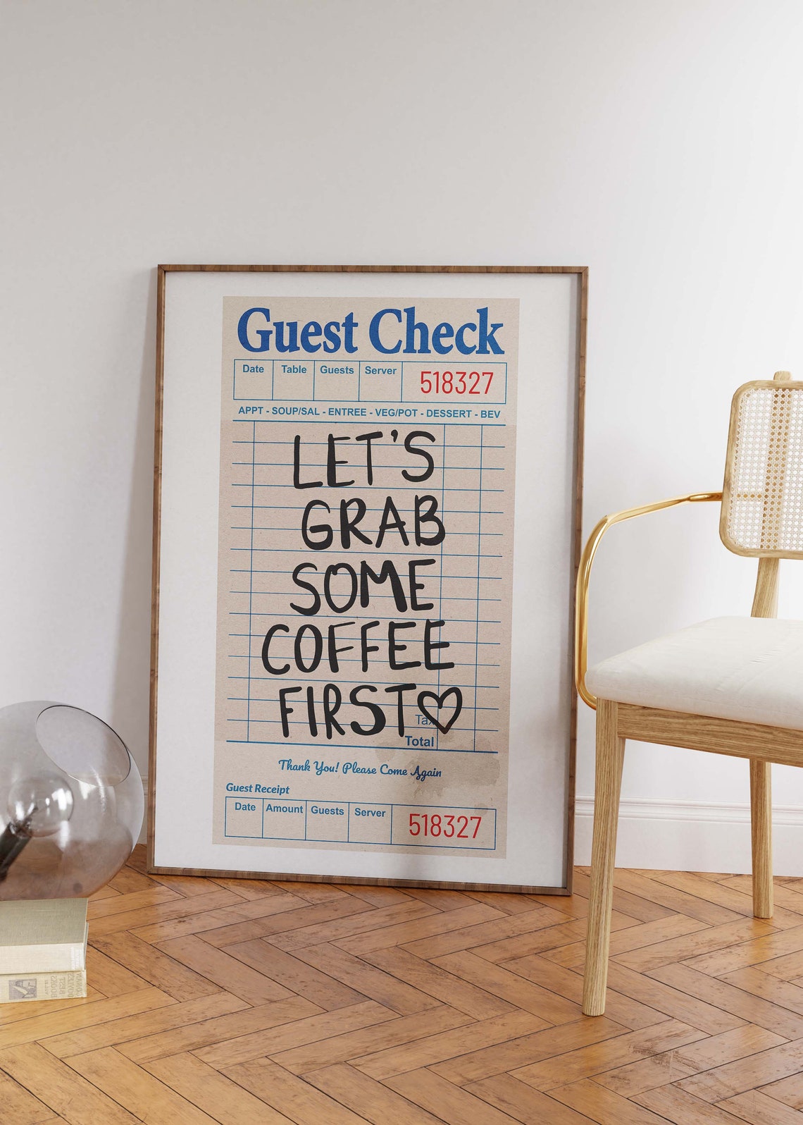 Lets Grab Some Coffee First Black Guest Check Cafe Retro Quote Poster - Image 3