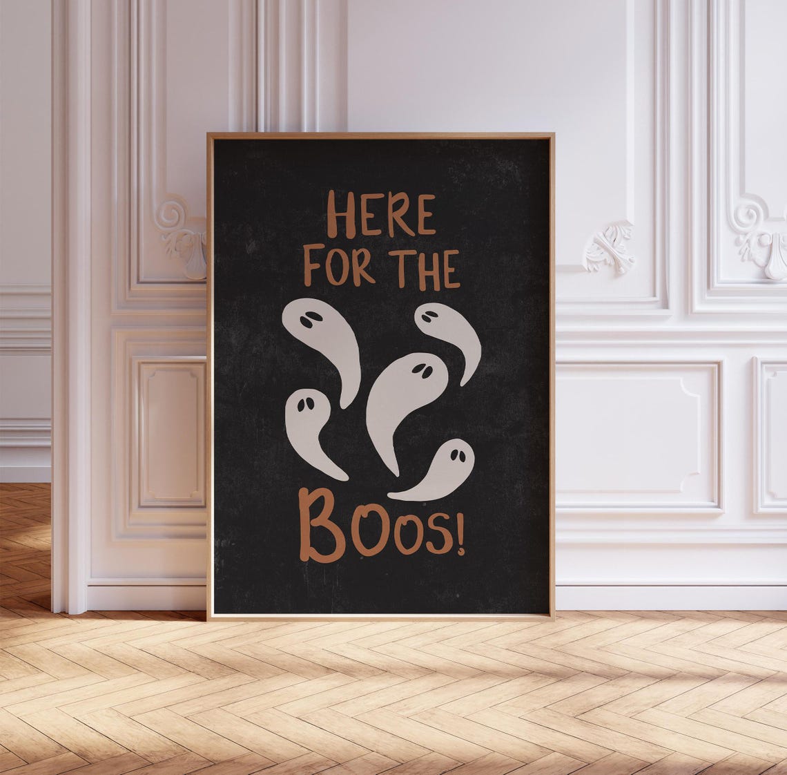Here For The Boos Five Cute Ghosts Black Halloween Party Poster - Image 3