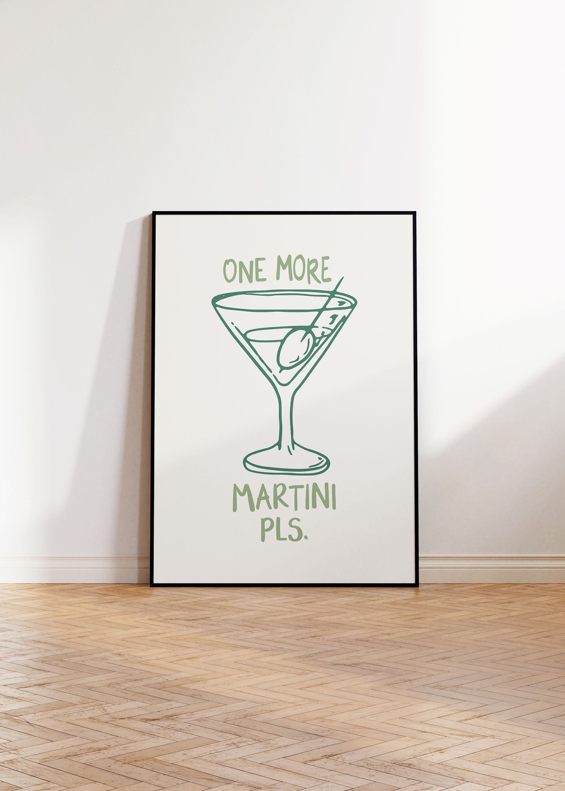 One More Martini Pls Sage Green Retro Cocktail Glass Art Poster - Image 2