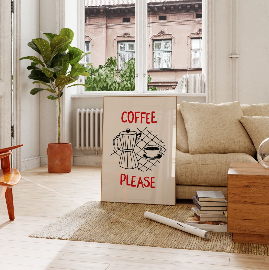 Coffee Please Red And Black Retro Moka Pot Espresso Cup Kitchen Poster - Image 3