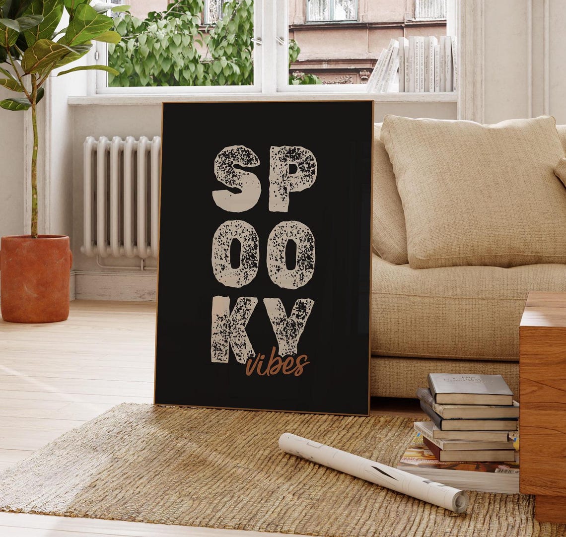 Spooky Vibes Halloween Grunge Typography Black and Orange Poster - Image 2