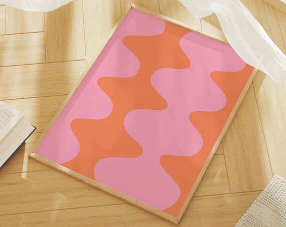 Pink Orange Abstract Print Art Trendy Pink Orange 70s Retro Art Cute Trendy Wall Art
