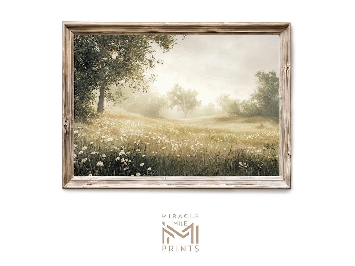 Vintage Meadow Art Print, Antique Country Landscape