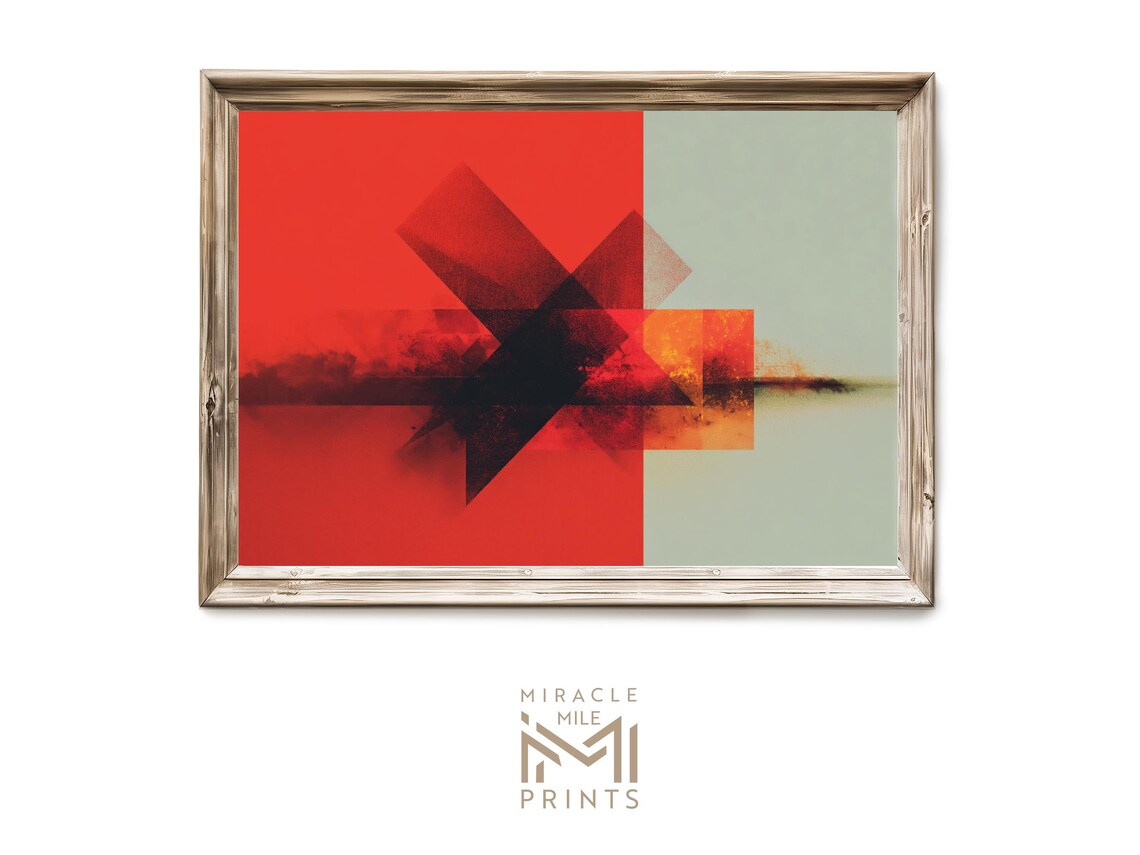Red Black Abstract Geometric Wall Art Modern Minimalist Bold Motion Contemporary Decor 225