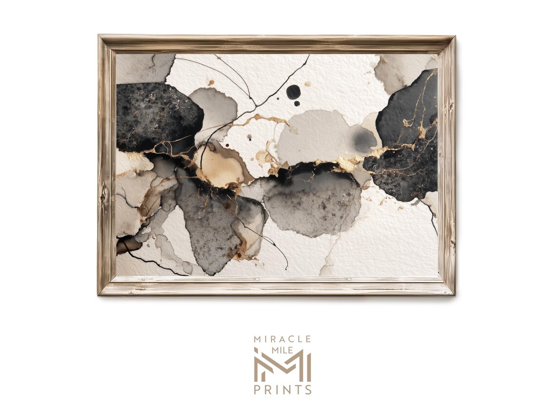 Neutral Ink Wash Abstract Wall Art Minimalist Modern Japandi Overlapping Texture Decor 208
