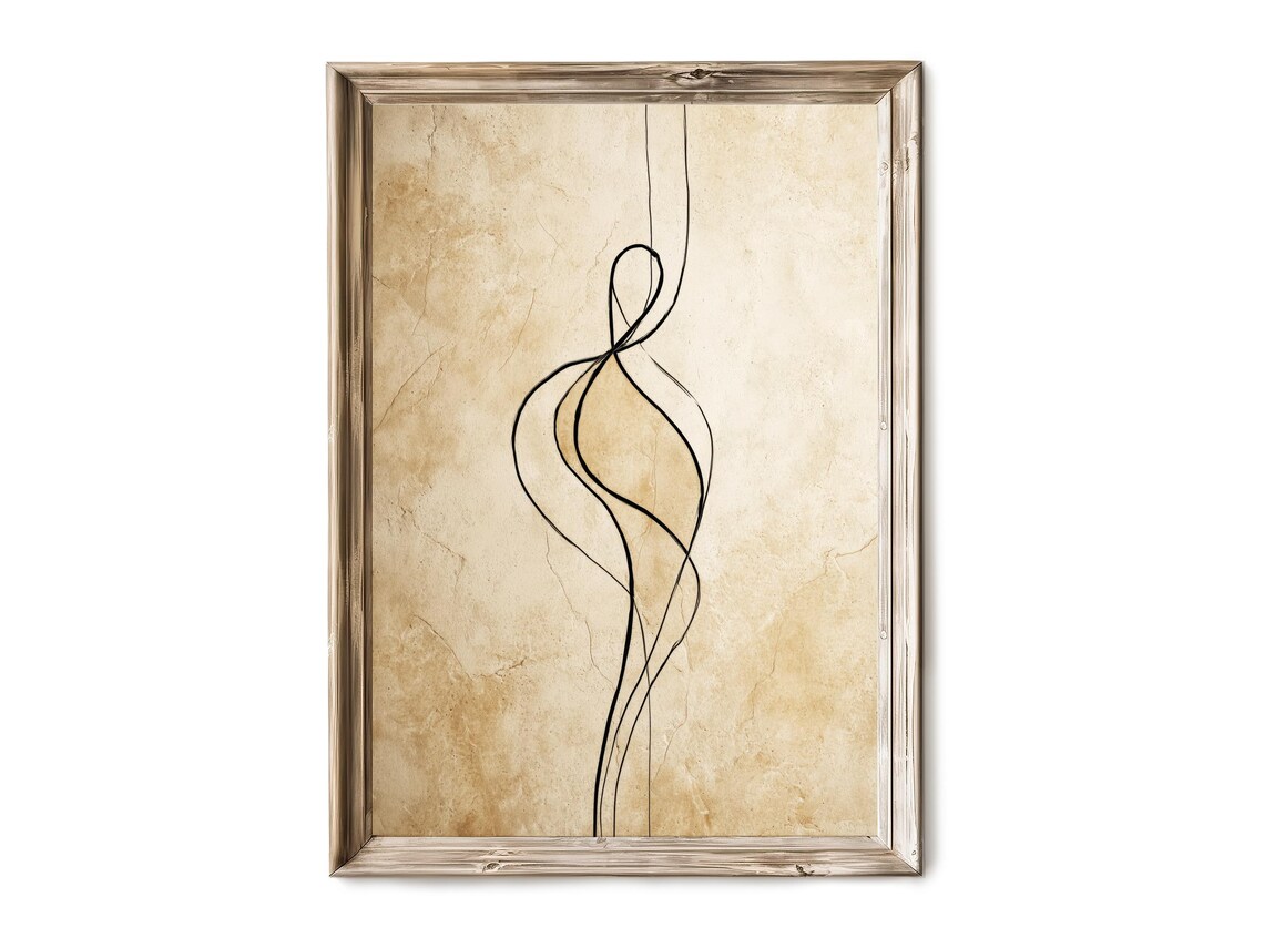 Black Line Woman Silhouette Beige Neutral Minimal Figure Wall Art