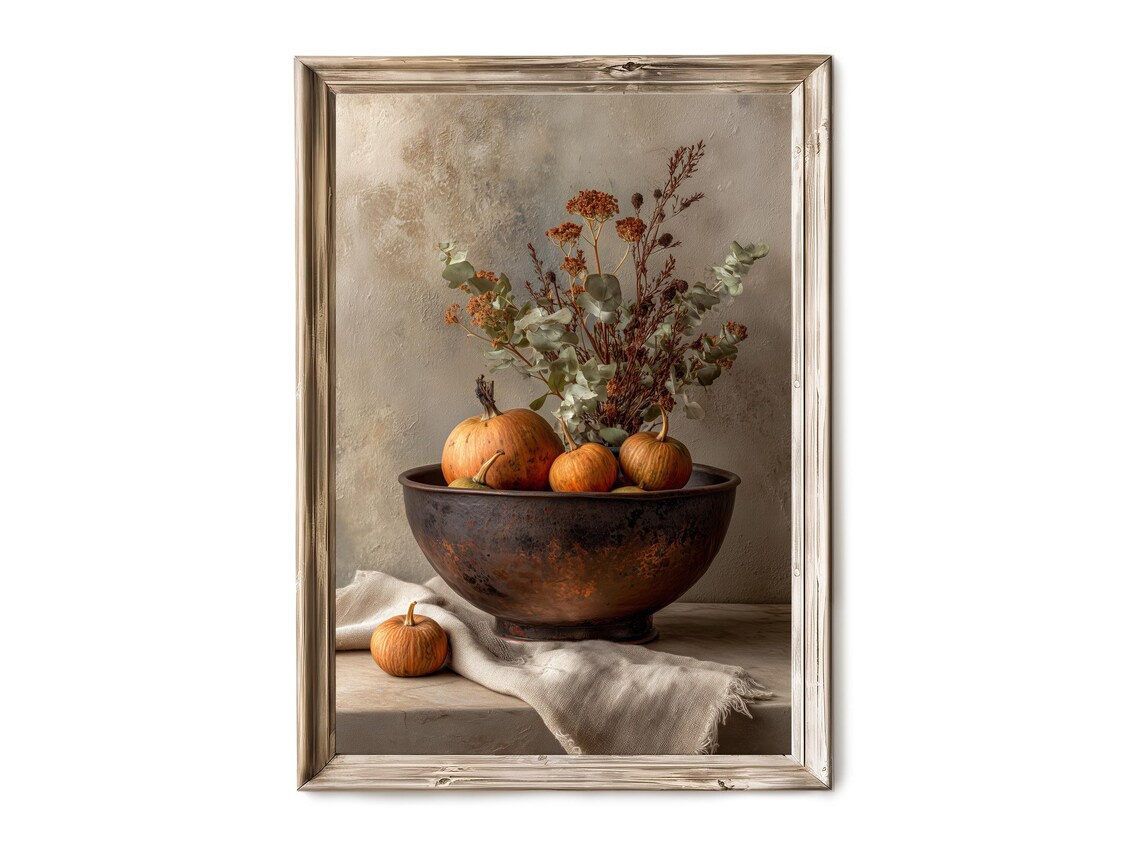 Fall Harvest Still Life Art Print, Rustic Autumn Decor