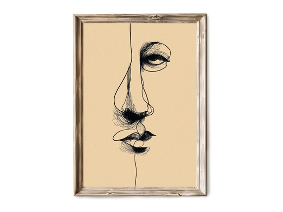 Minimalist Face Line Drawing Wall Art Modern Neutral Abstract Portrait Japandi Decor 153