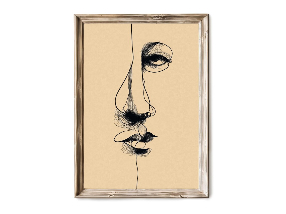 Minimalist Face Line Drawing Wall Art Modern Neutral Abstract Portrait Japandi Decor 153
