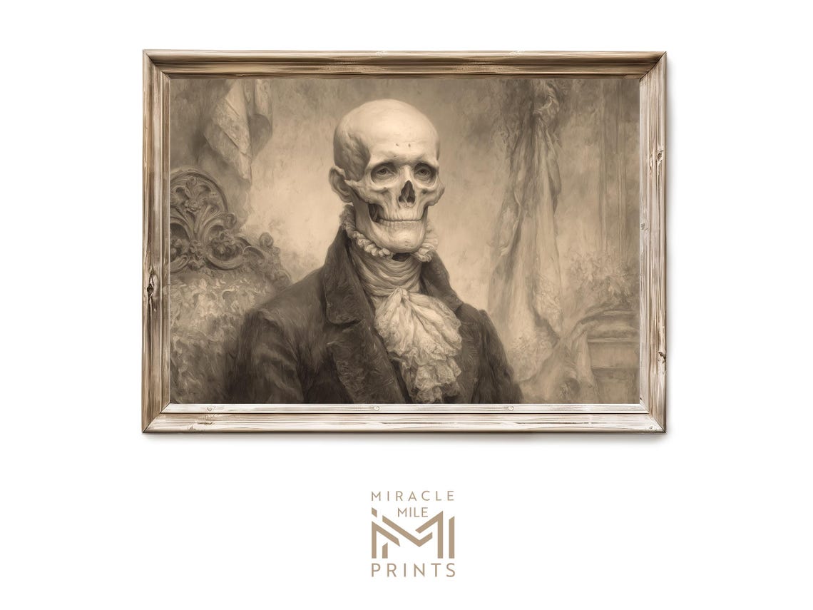 Victorian Skull Gentleman Sepia Portrait Dark Gothic Wall Decor Poster