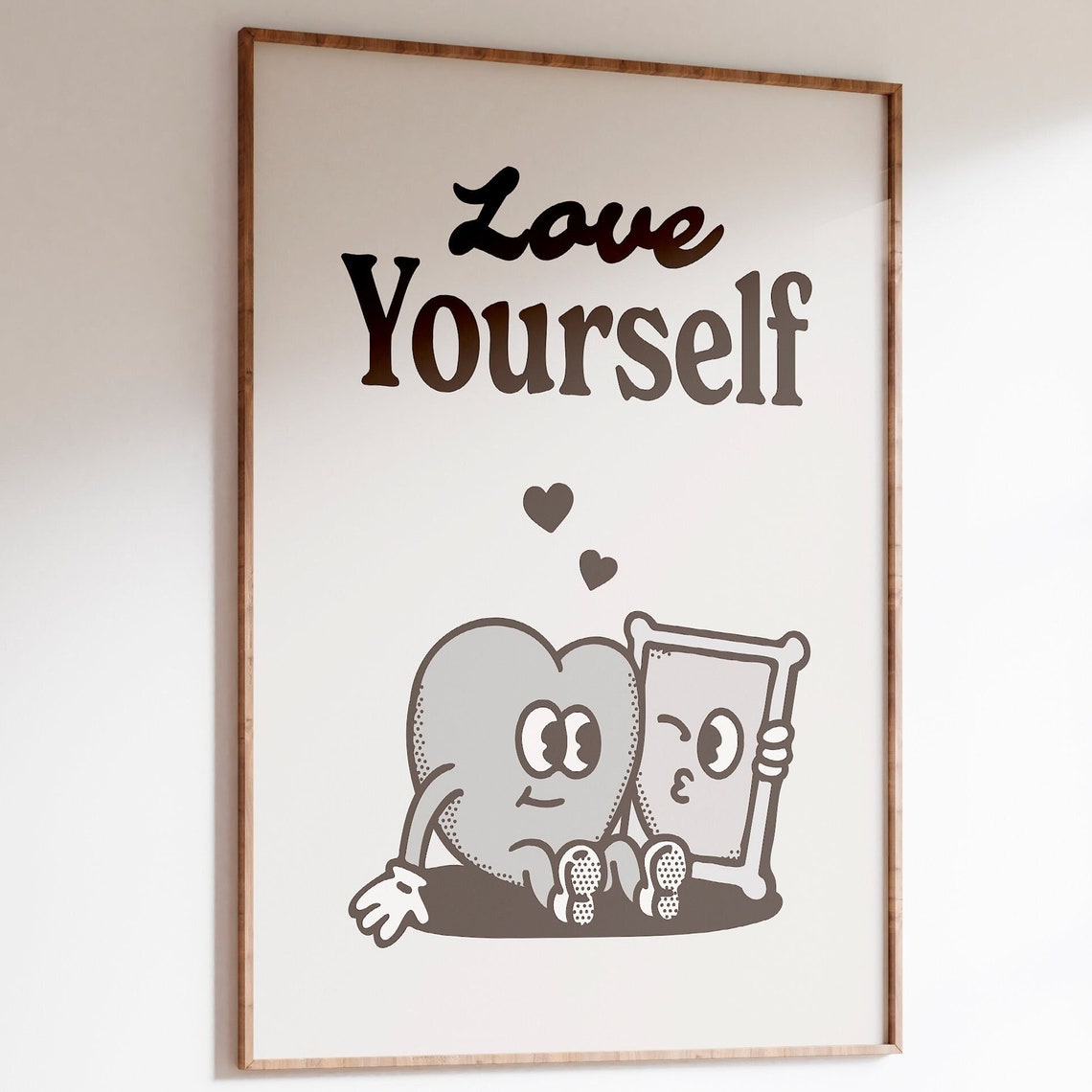 Love Yourself Heart Character Mirror Vintage Retro Affirmation Poster