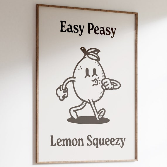 Easy Peasy Lemon Squeezy Poster Retro Printable Art Trendy Groovy Wall Decor Fun Lemon Poster Large Printable Wall Art
