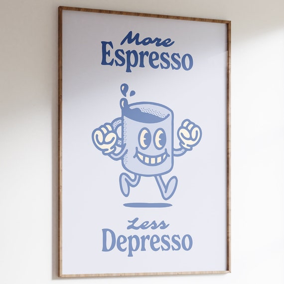 Retro Espresso Coffee Art Quirky Printable Coffee Wall Decor Vintage Caffeine Lover Poster Funny Coffee Quote Retro Kitchen Wall Print
