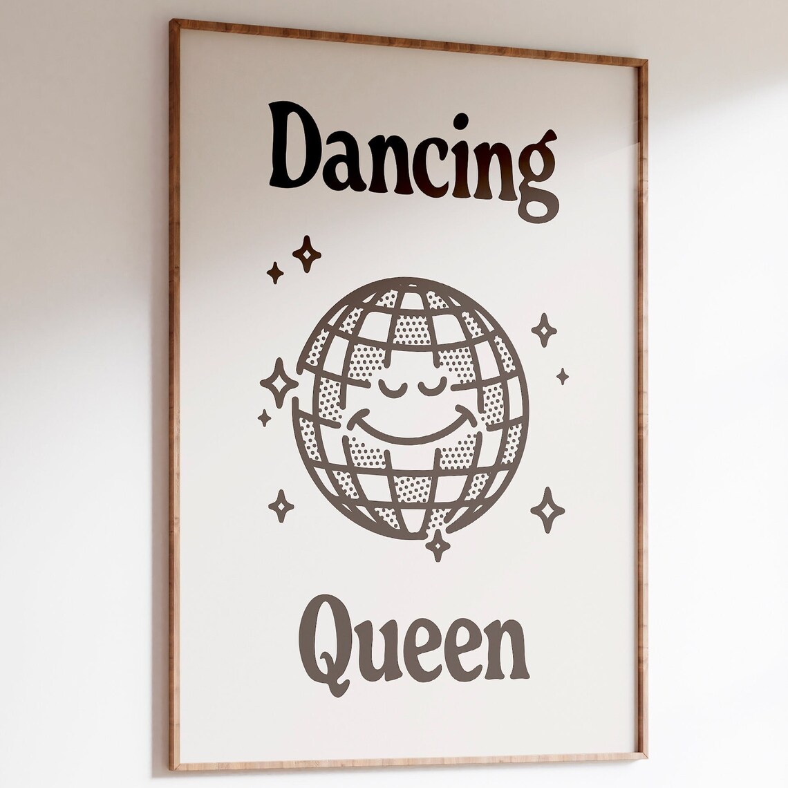 Dancing Queen Black Smiling Disco Ball Retro 70s Party Quote Poster