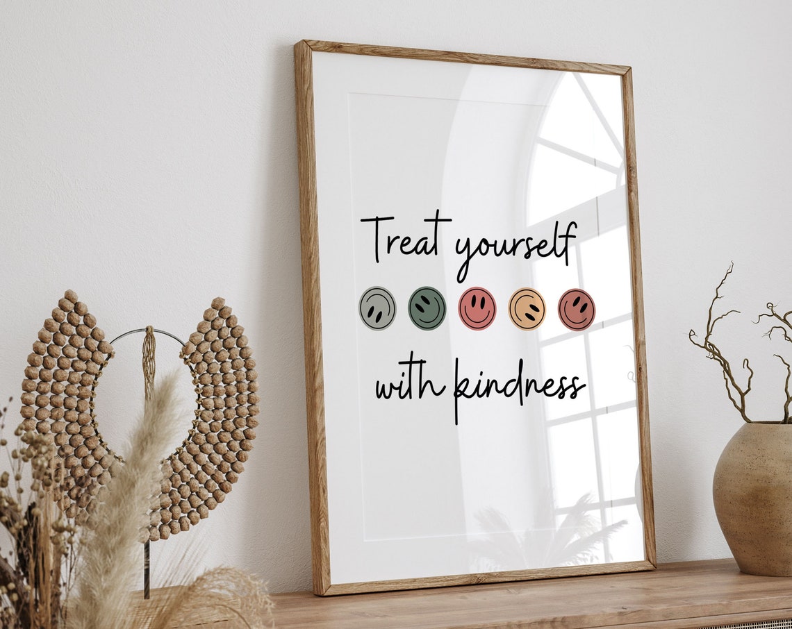 Treat Yourself With Kindness Smiley Face Boho Minimalist Poster - Image 7