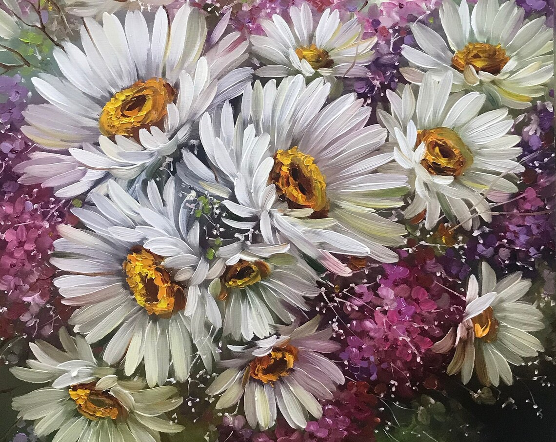 White Daisy Oil Painting, Wildflower Art Print - Image 3