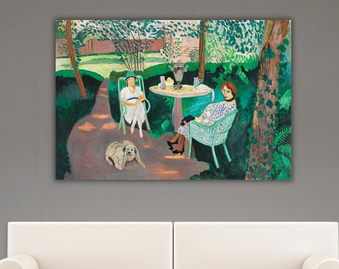 Fauvist Garden Tea Party Two Women and Dog Bold Color Painting Poster - Image 3