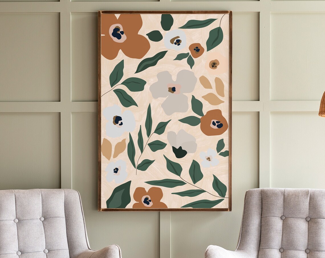 Boho Floral Art Print, Modern Flower Art for Girls Room