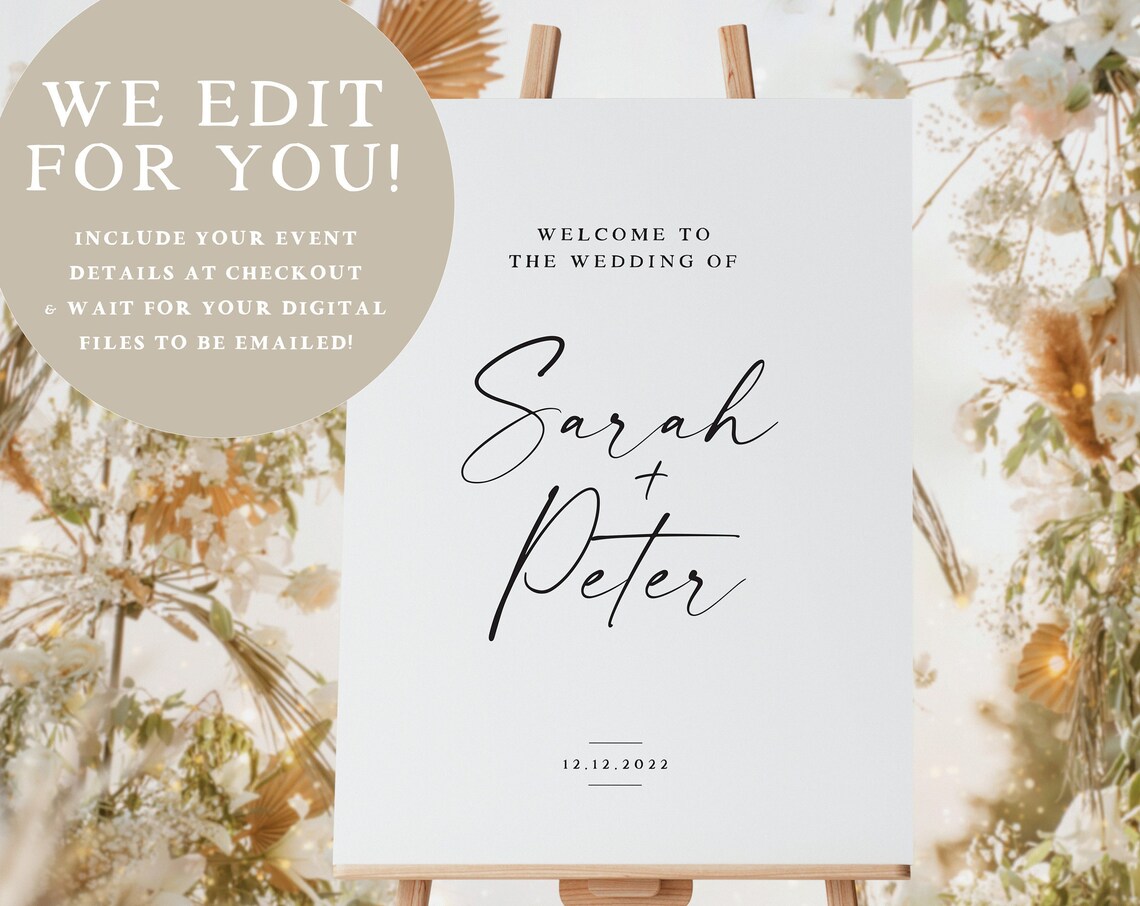 Minimalist Wedding Welcome Sign For Sarah And Peter Script Poster - Image 3