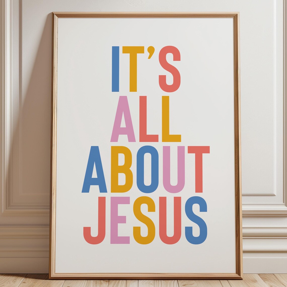 Its All About Jesus Colorful Christian Typography Wall Art Poster - Image 3