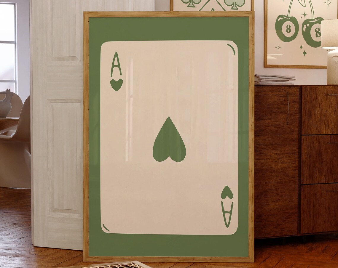 Ace Of Hearts Playing Card Retro Wall Art Print