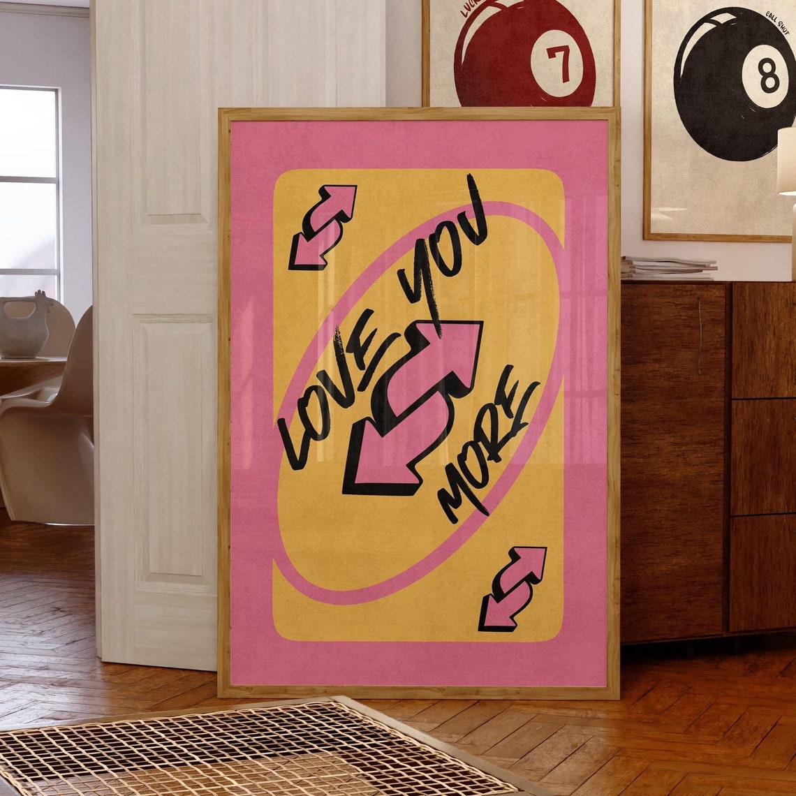 Love You More Yellow and Pink UNO Style Reverse Card Art Poster