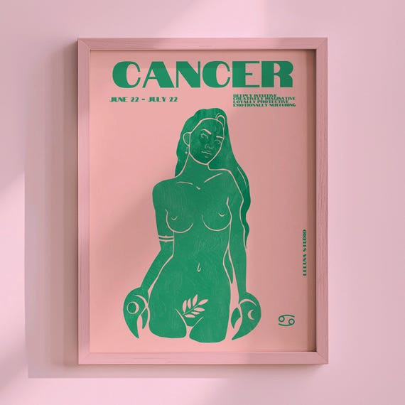 Pink Green Maximalist Cancer Wall Art Postermaximalist Zodiactrendy Astrology Artcancer Print Instant Downloadfun Apartment