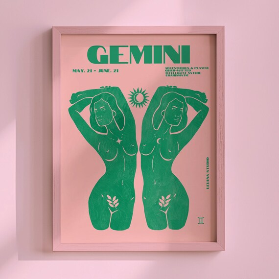 Gemini Maximalist Retro Astrology Art Print