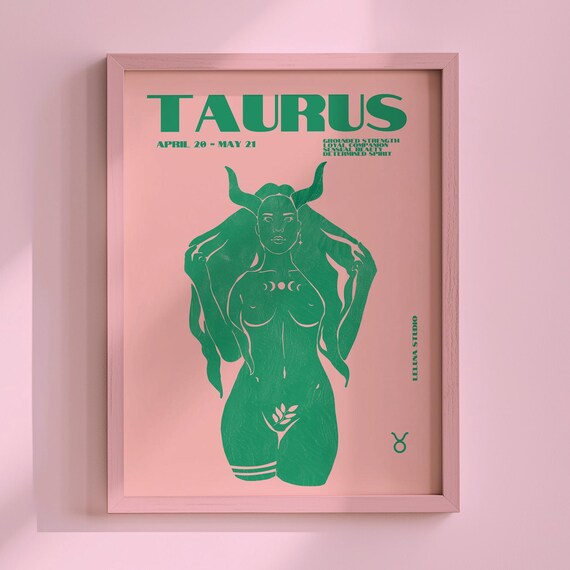 Green Taurus Maximalist Zodiac Goddess Blush Pink Sign Poster